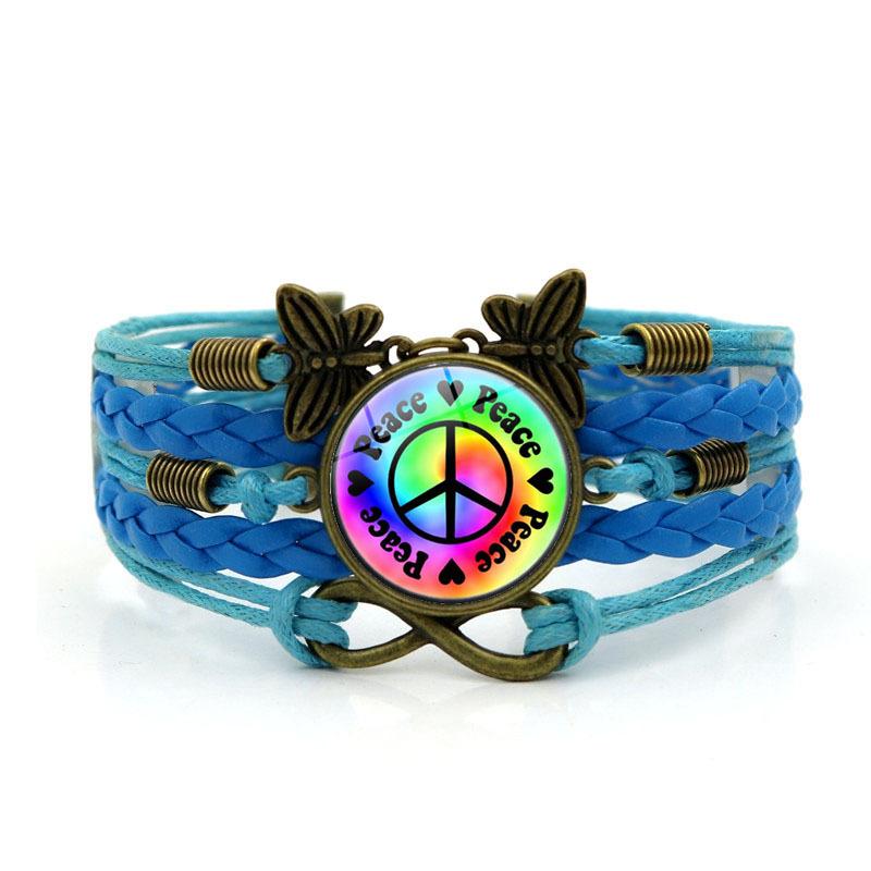 Colorful Peace Logo Time Gem Bracelet Women's Fashion Butterfly Infinity Symbol Hand-woven Multi-layer Hand Jewelry