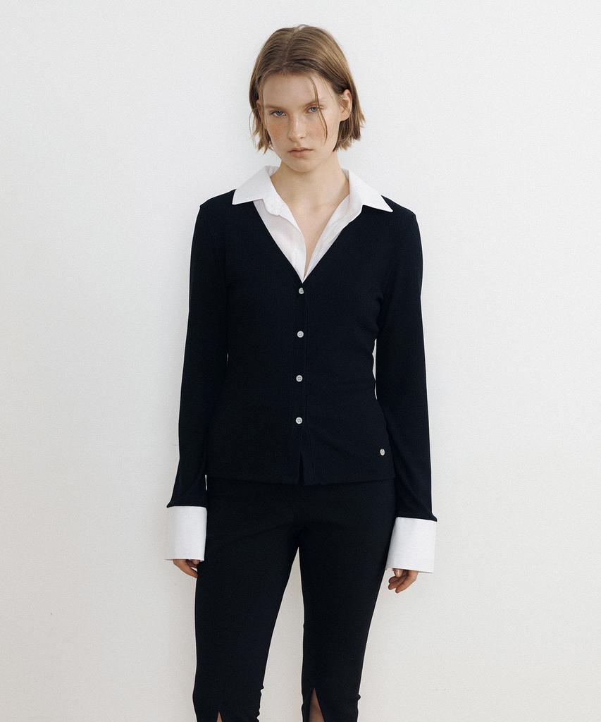 LUCIR ZU Jenny Layered Shirt Top (Black)