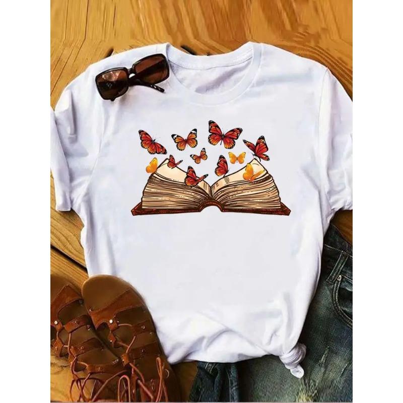 Love Heart Butterfly Trend Summer Clothes Womens Clothing Ladies Print Fashion Tshirts Short Sleeve FeUnisex Graphic Tee Fashion
