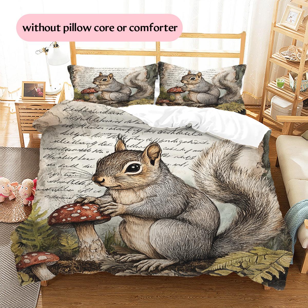 Gray Squirrel  Pattern Bedding Quilt Set Quilt Cover Pillowcase Home Decoration  Gift (1 * duvet cover + 2 * pillowcase, without core) 135x200cm