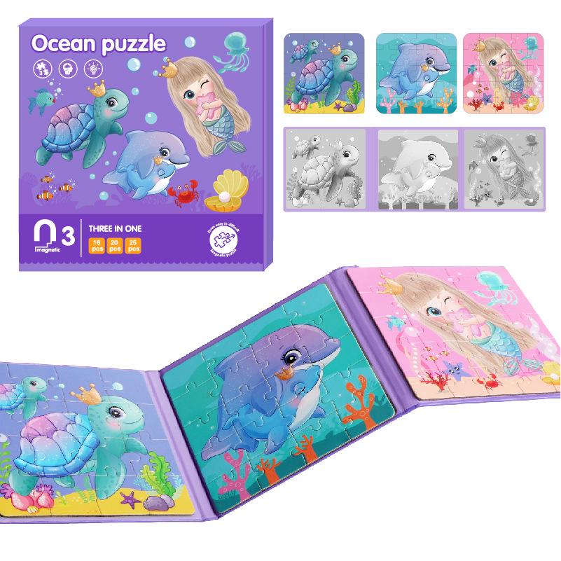 Folding Magnetic Book Puzzle for Children Ages 3-6: Beginner to Advanced Levels (9-42 Pieces)