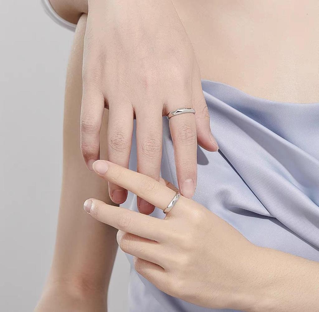 Pure White Copper, Colorfast, Adjustable Rhombus Love Couple Rings, Korean Style, Gift for Boyfriend/Girlfriend, Birthday Present