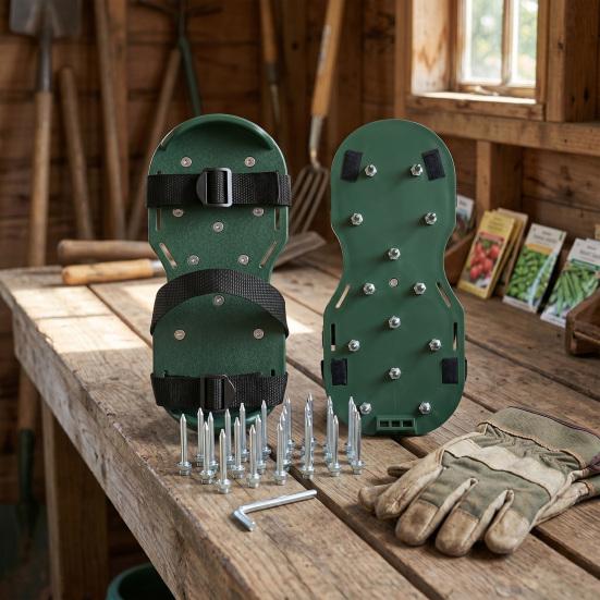 1 Paar Rasenlüfterschuhe Rasenlüfterschuhe mit Edelstahlspikes Bodenlüfterwerkzeug für Gartenbodenlockerung und Rasengesundheit (Versammlung