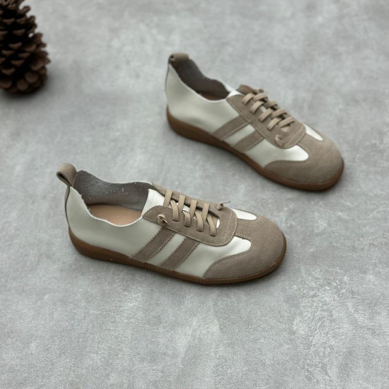 Handgemachte Lederschuhe Vintage Round Head Rindsleder Casual Damenschuhe