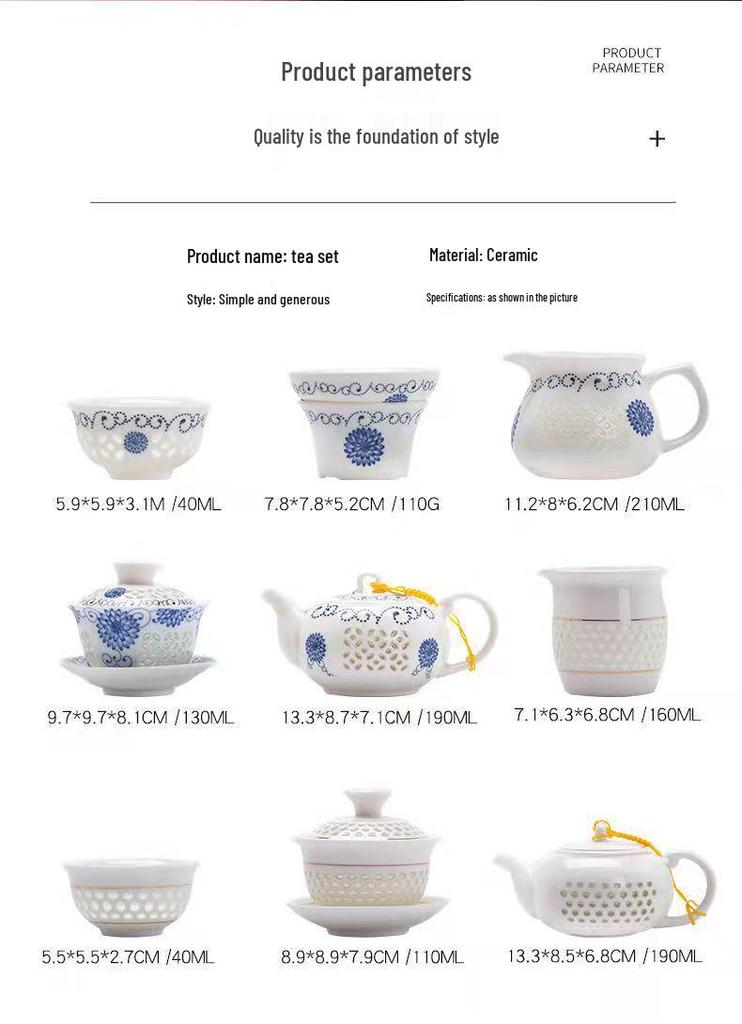 Exquisite 10-Piece Honeycomb Ceramic Kung Fu Tea Set with Teapot, Gaiwan, and Cups In a Gift Box.