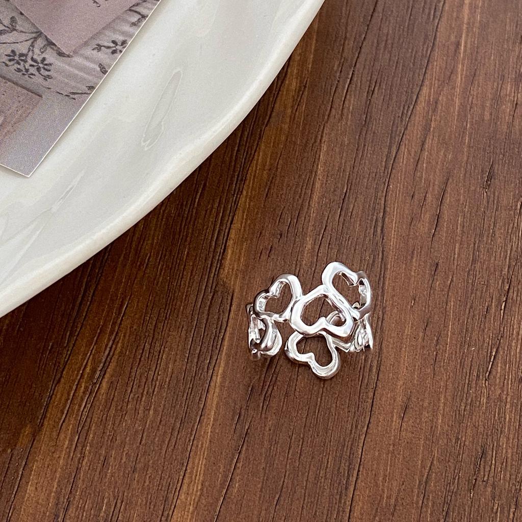 925 Sterling Silver Rings for Women Couple Minimalist Handmade Simple Hollow Heart Ring Party Jewelry Gift Prevent Allergy