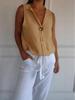 2026 New Women's Cotton Linen Sleeveless Casual Top with Faux Cardigan Collar