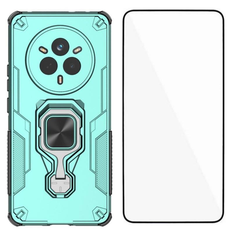 For Realme 14 Pro 5G Phone Case WANLONFENG PC TPU Back Cover Kickstand with Tempered Glass