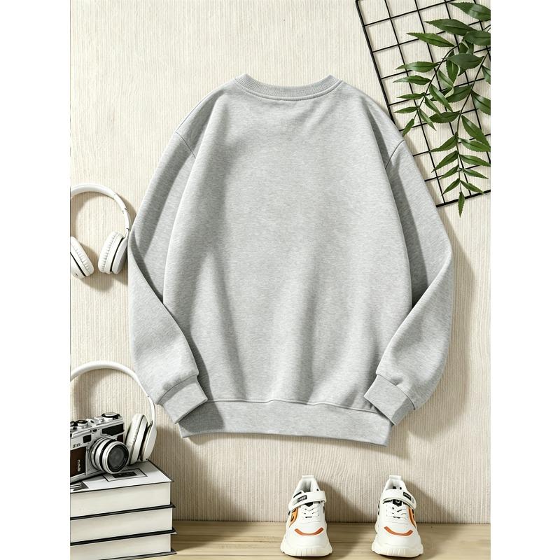 European Sizes Kids' Casual Crew Neck Long Sleeve Sweatshirt, Popular Football Graphic Print, Suitable for Daily Casual, Sports, and Street Outings