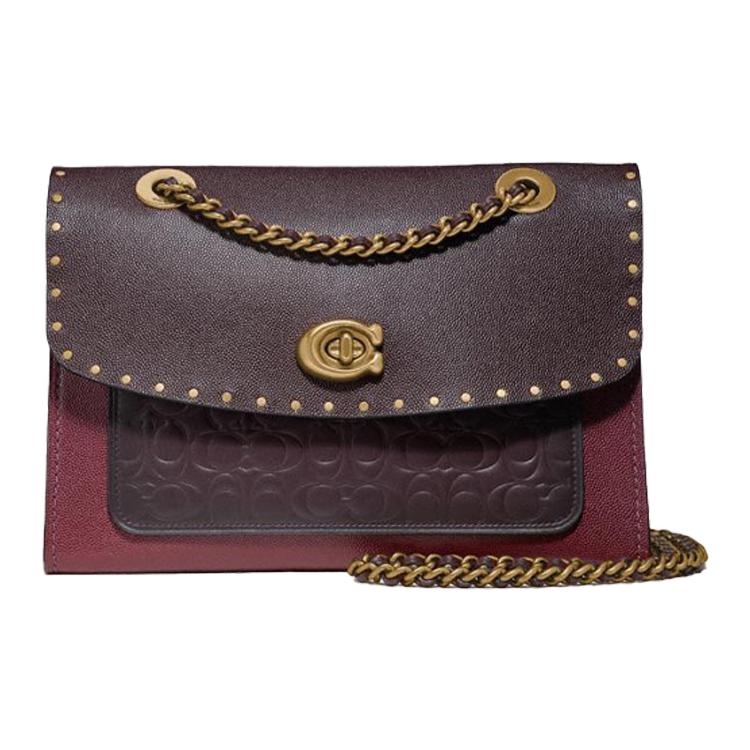 

Новая сумка кроссбоди на цепочке COACH Parker из телячьей кожи, на плечо, женская, бордовая, многоцветная 53344-B4FCG 25.9*9.9*17.5CM