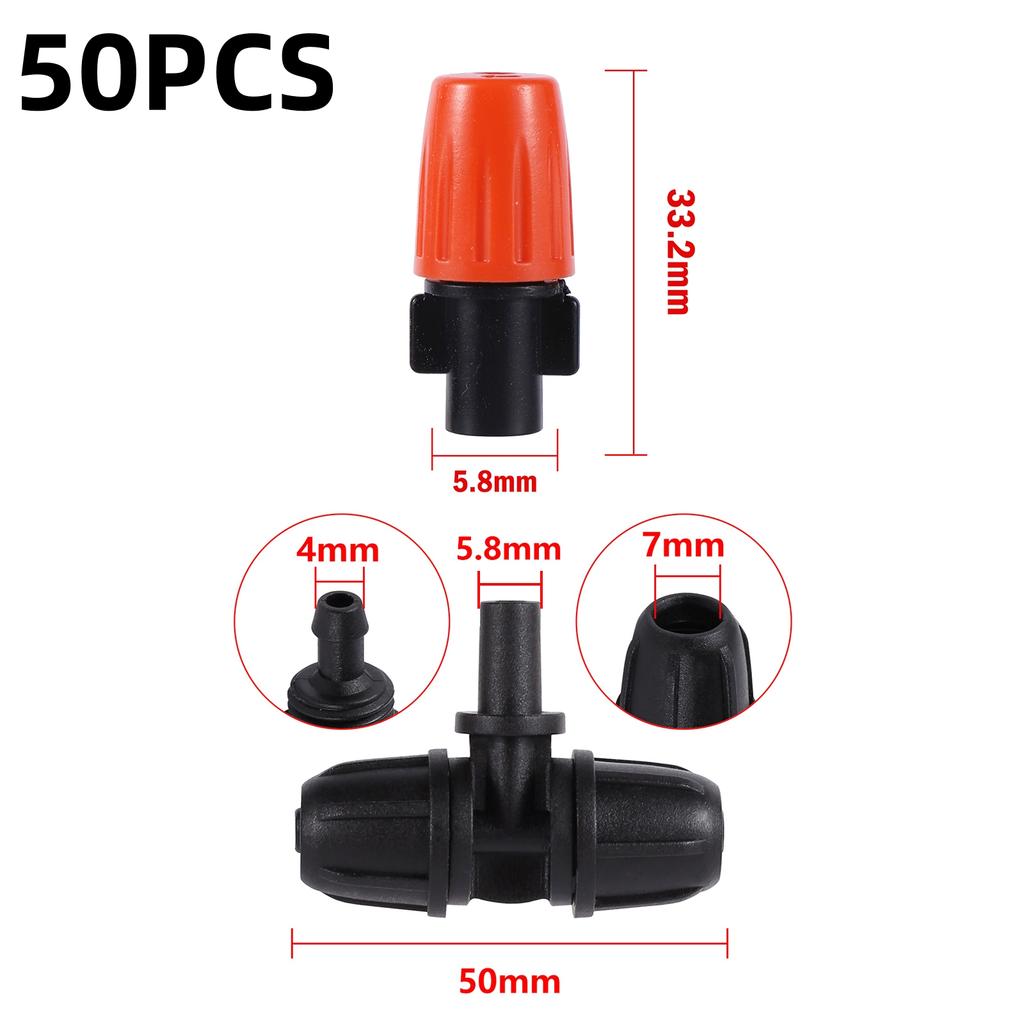 Garden Mist Irrigation Sprinkler 1/4" Pipe Fog Nozzle with Tee Anti Drip Connector Plant Flower Watering Atomize Micro-Sprayer