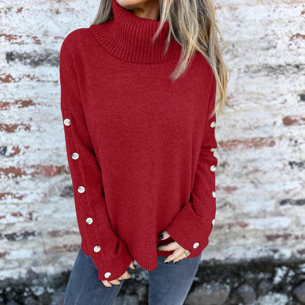 Autumn/Winter 2026 High Neck Button-Up Women's Knit Sweater