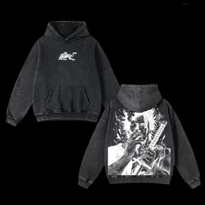 Anime Black Clover Yami Sukehiro Print Hooded Men Women Hoodies Vintage Washed Sweatshirt Cotton Pullover Harajuku Streetwear
