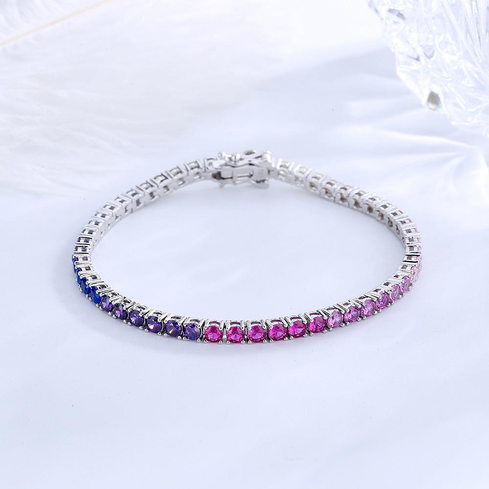 Multicolor 925 Sterling Silver Bracelet Tennis Bracelet 2 MM Adjustable Colorful Zircon Bracelets