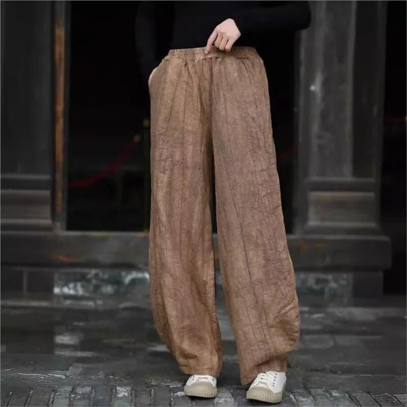 Johnature Woman Spring Chinese Style Vintage Loose Personality Pants Retro Elasticated Waist Pants