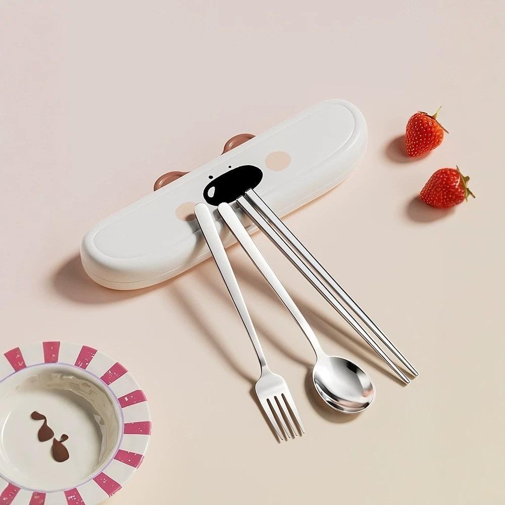 Cartoon Stainless Steel Cutlery Sets Portable Travelling Dinnerware Set School