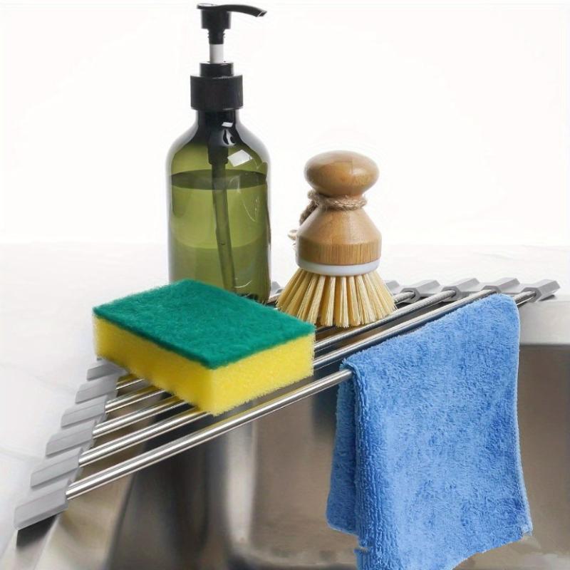 Dish Drying Rack Kitchen Sink Organizer Corner OverThe Sink Sponge Rag Holder Foldable Stainless Steel Drainer Roll Up Triangle