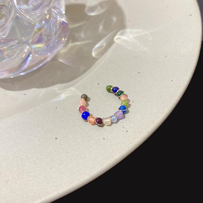 

Color beaded open ring female ins wind sweet design index finger ring summer hand opening adjustable