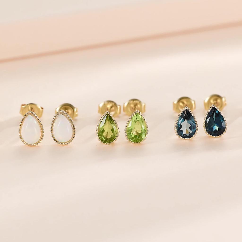 FANCIME Natural Stone Peridot Earrings for Men and 14k Yellow Drop White White Day Gift Wrapping Included "Rainbow Drops" Women, Gold, Motif, Unisex,