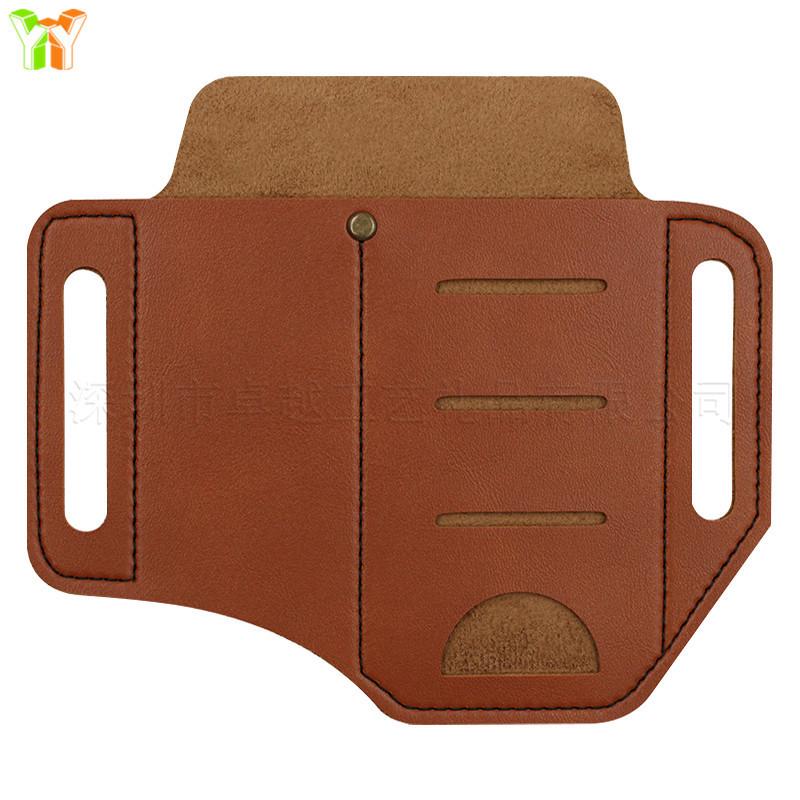 Multifunctional Outdoor Waist Bag with Flashlight & Knife Sheaths, Tool Clip, Leather Wilderness Storage Case.