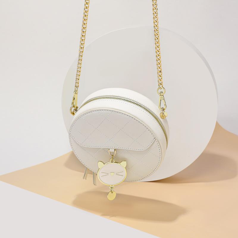 Cowhide Crossbody Bag High-end and Versatile Small Round Bag Light Luxury Shoulder Bag Fashion Chain Bag