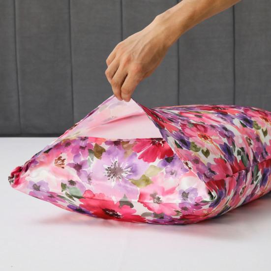 2Pcs/Set Flower Print Satin Pillowcase Envelope Closure Soft Dustproof Wrinkle Free Washable
