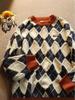 Pulover retro cu carouri și romburi Harajuku pentru bărbați - Tricotaje coreene la modă pentru toamnă/iarnă
