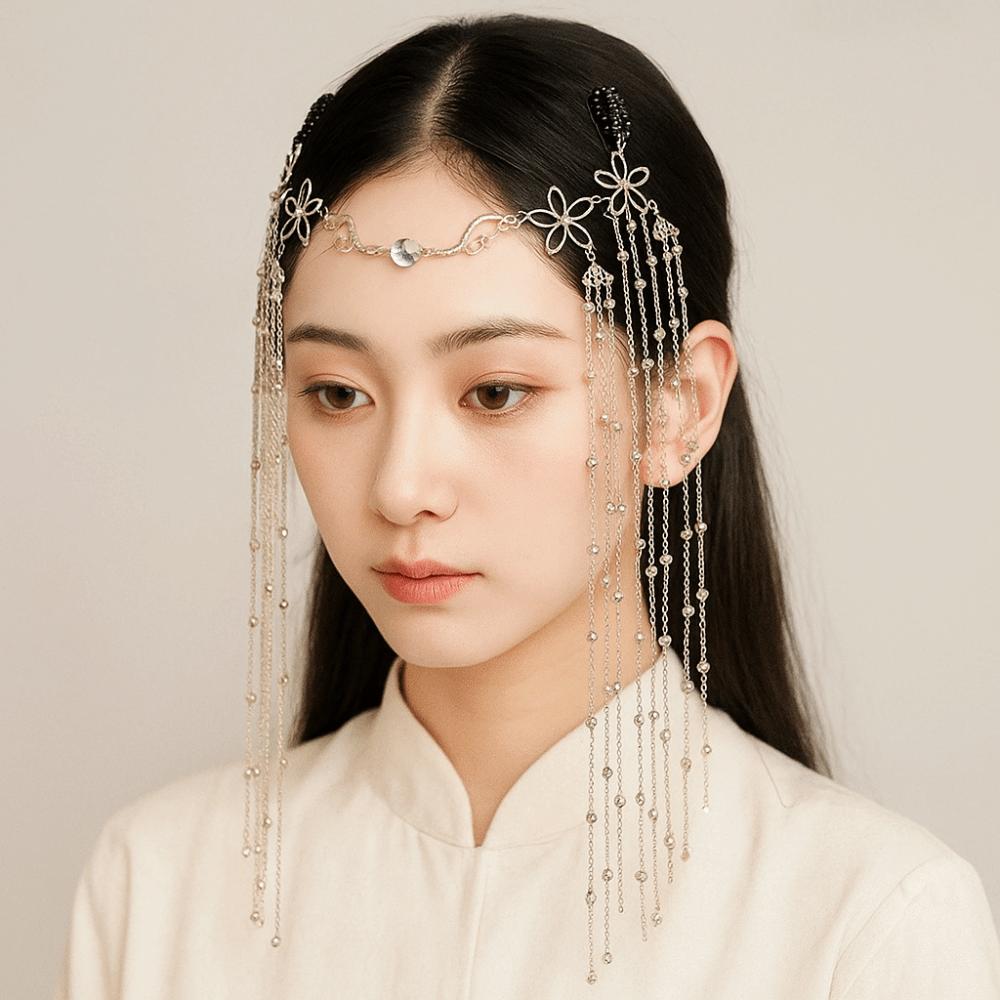 Retro Crystal Headpiece Long Tassel Fringe Hair Accessories Forehead Chain  Forehead Decoration