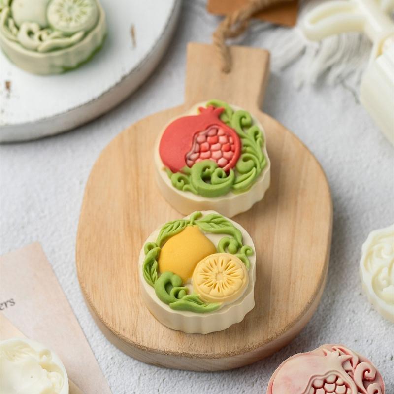 Pomelo and Pomegranate Pattern Mooncakes Press Delicate Embossing Mooncakes Molds Treat Stamps for Baking Lover