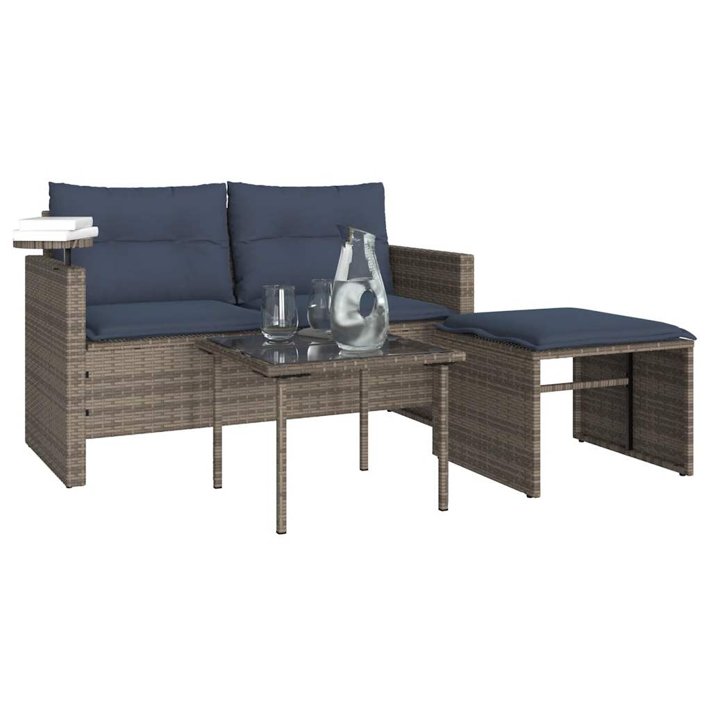 3 Piece Garden Sofa Set with Cushions Gray Poly Rattan