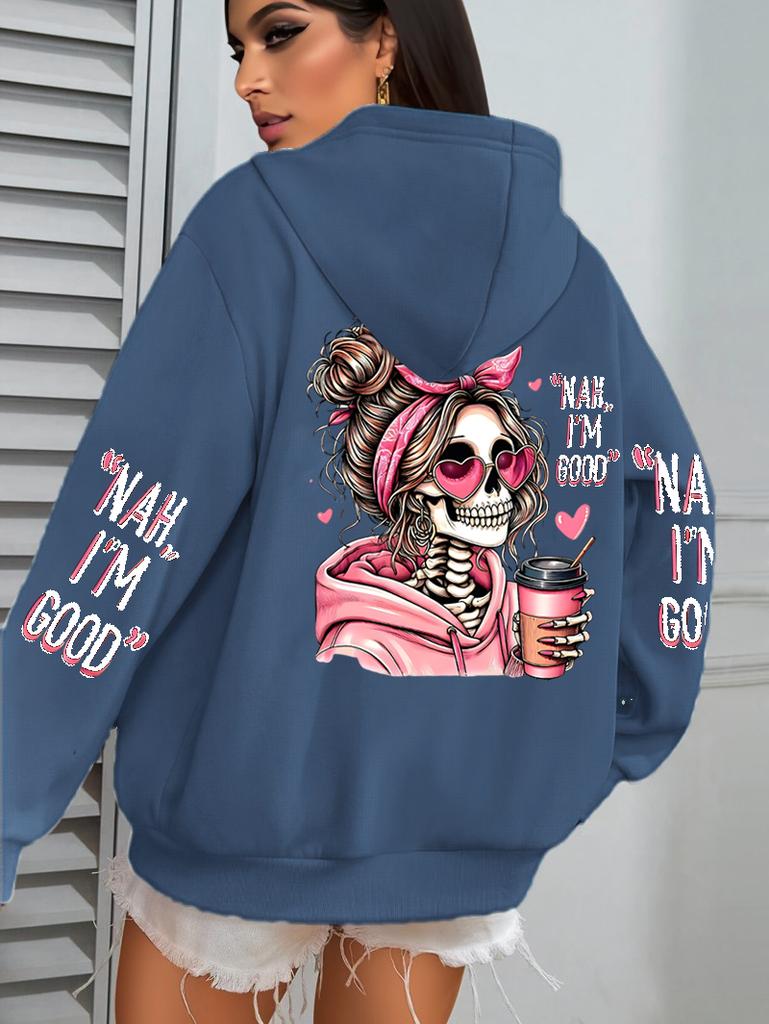 Felpa con Cappuccio da Donna I'M Good Coffee Teschio Stampa Divertente Felpa Larga da Jogging Pile Autunno Abbigliamento Sportivo Casual Y2K Unisex con Cappuccio