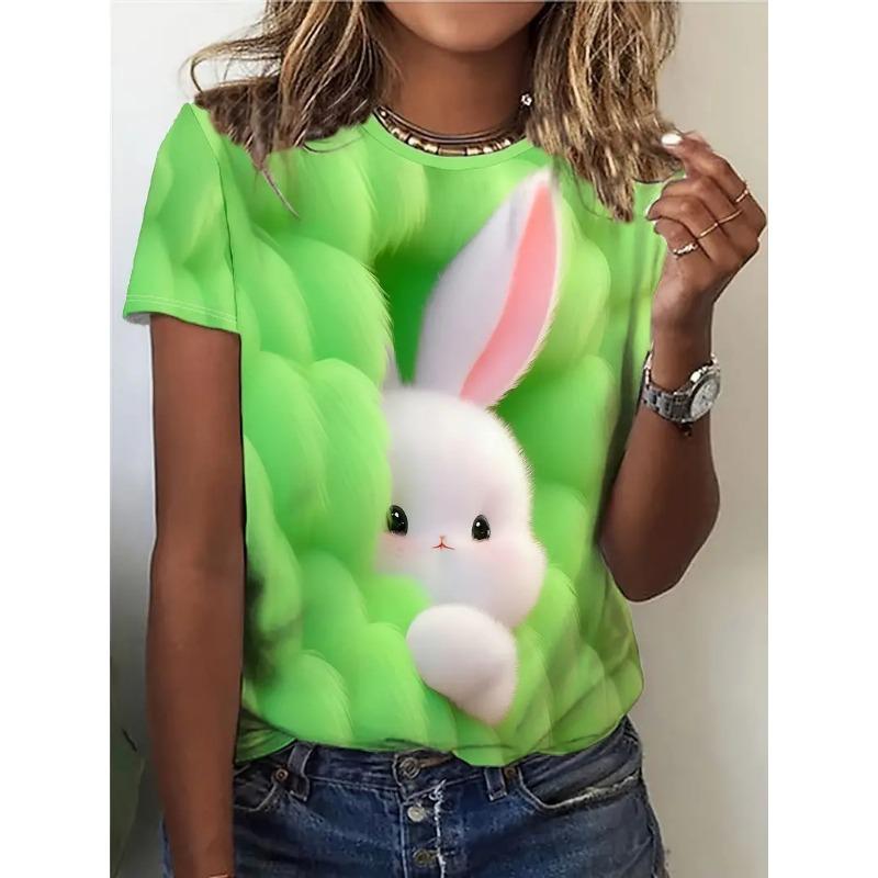 Sommer Rundhals 3D Hasenprint Top Modische Lässige Kurzarm Damen T-Shirts