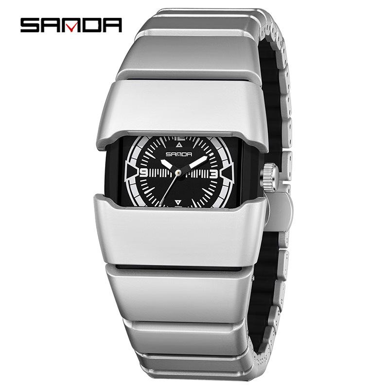 Sanda Millennium Style Men's Quartz Watch with Black Tech Armored Strap, Waterproof & Luminous.
