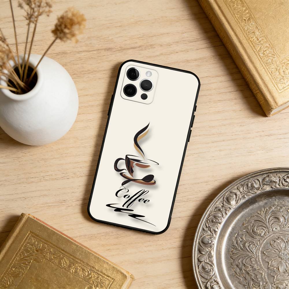 C-Coffee T-Time Phone Case For iPhone 17,16,15,14,13,12,11 Plus,Pro Max,Soft Silicone Black Cover iPhoneXSMAX