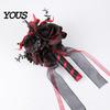 Dead Branch Floral Decor Gothic Wedding Bride Bouquet, Artificial Black Red Rose Flower Bouquet Faux Arrangement with Skeleton Hand Pumpkin Skull for