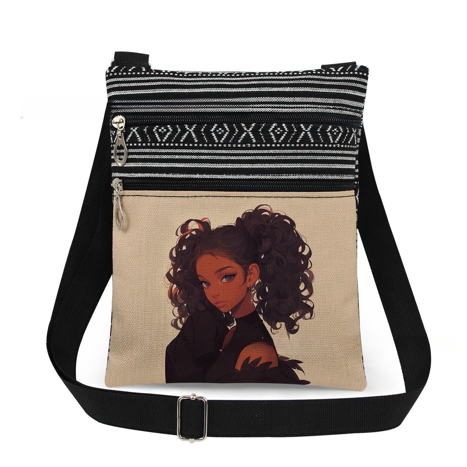 1PC Black girl Print Tote Bags Women Shoulder Handbags Postman Package 6891 KTB