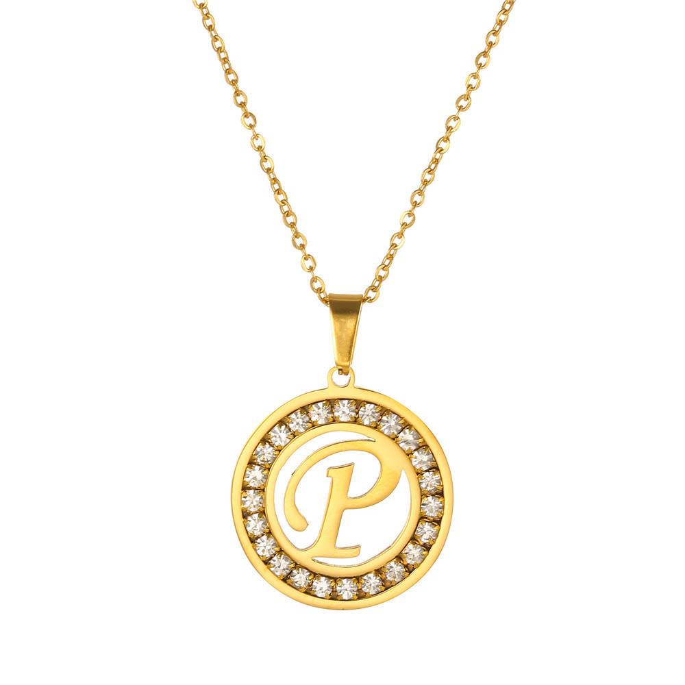 New Initial Letter Name Pendant Female Gold Color Stainless Steel A-Z Alphabet Round Necklace for Women Jewelry Gift