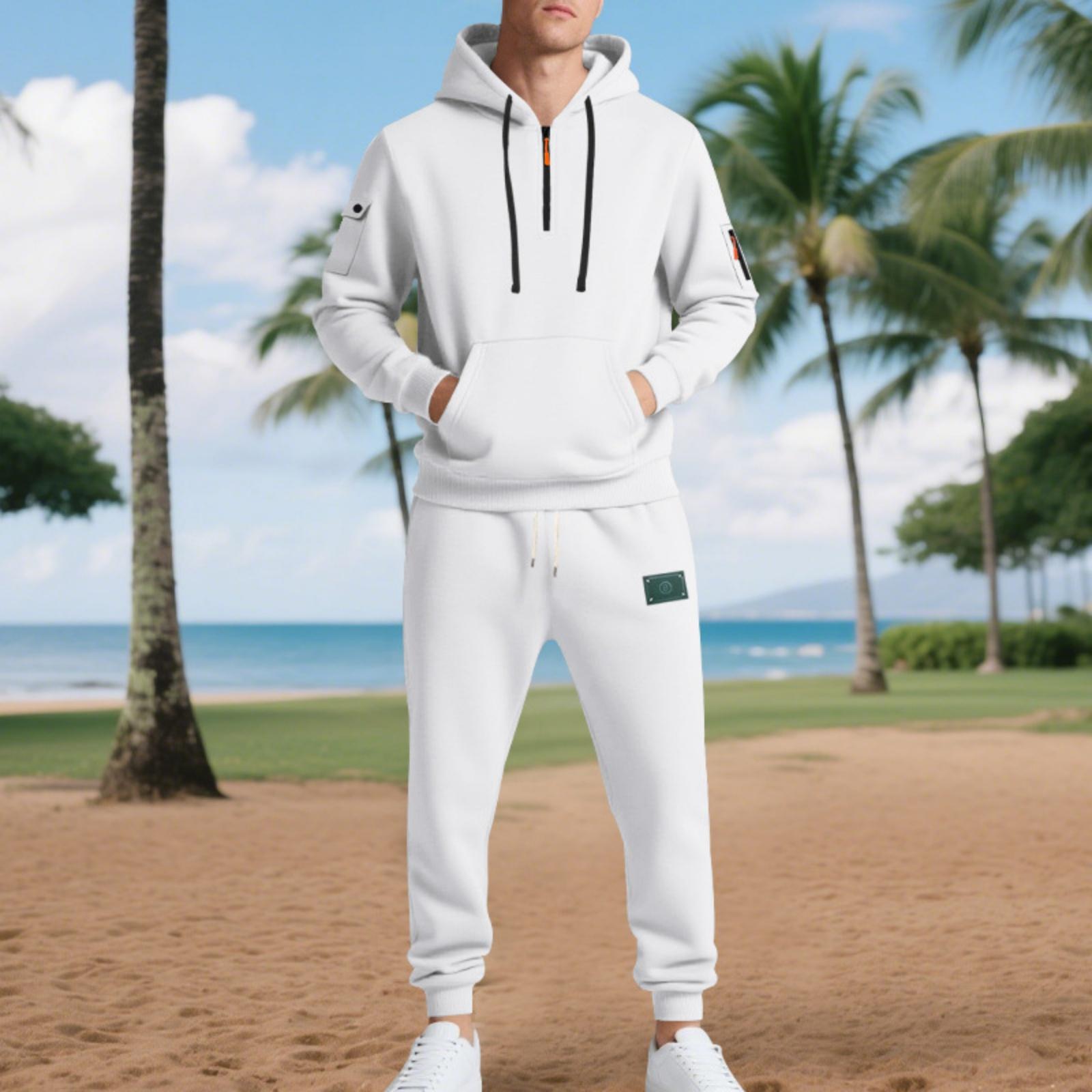 

Men s Cargo Hoodie Set | Loose Fit, Fleece Premium Cotton Blend, Warm | Versatile For Work, Daily & Casual XL білий