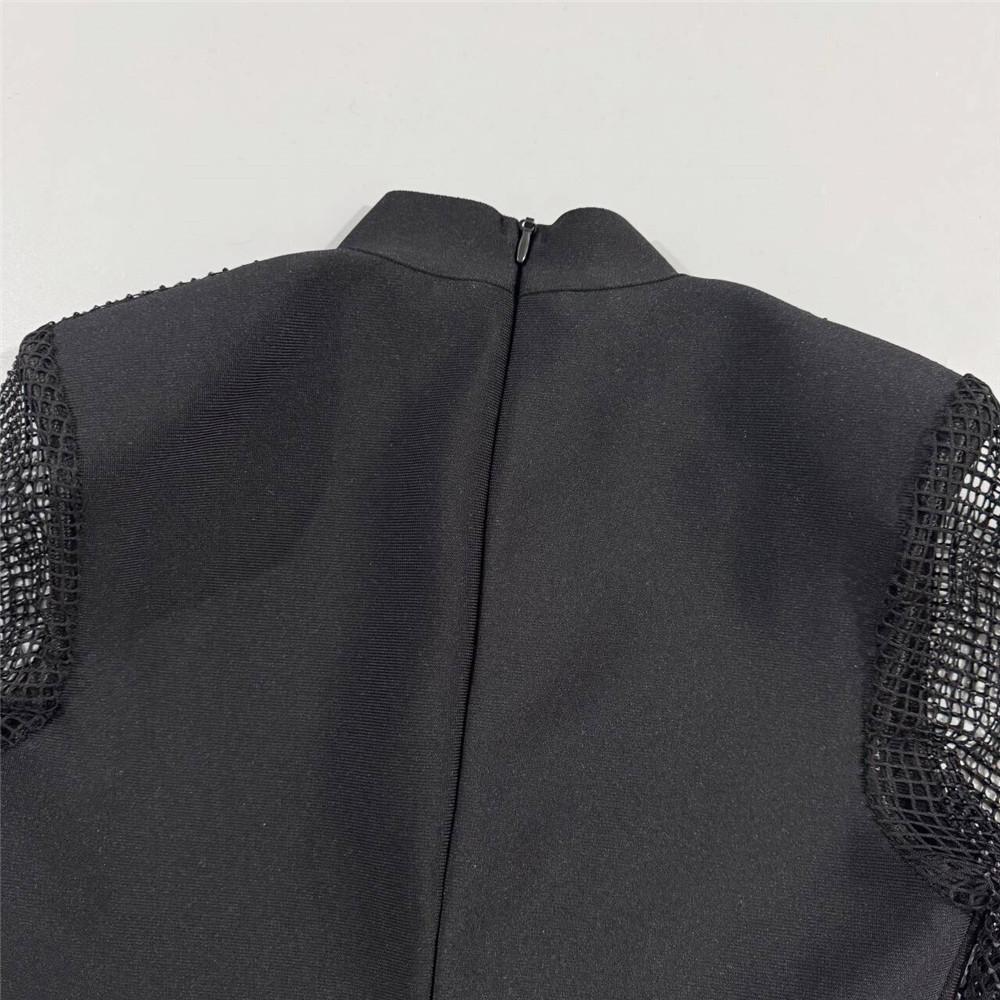European Luxury Mesh Diamond Patchwork Bandage Evening Gown