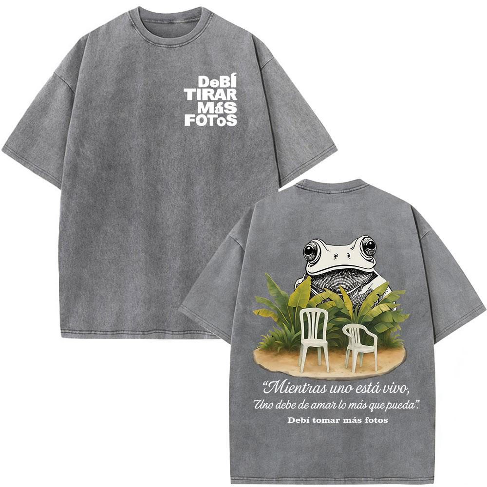 Rapper Bad Bunny Vintage gewaschene T-Shirts Debi Tirar Mas Fotos DTMF Album T-Shirts Herrenbekleidung Mode Hip Hop Baumwoll-T-Shirt