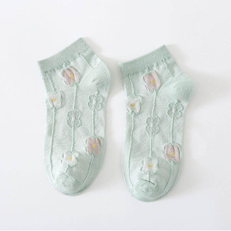 

Женские легкие короткие носки на весну и лето, хлопковые носки кремового цвета с мелким цветочным принтом и женские короткие носки-невидимки с неглубоким вырезом 1 pair зелёный