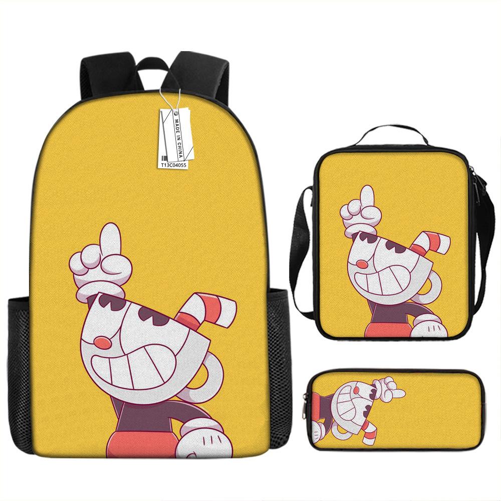 Popular New Teacup Head Cuphead Student Schoolbag Boys Backpack Backpack Satchel Bag Pencil Case Waterproof