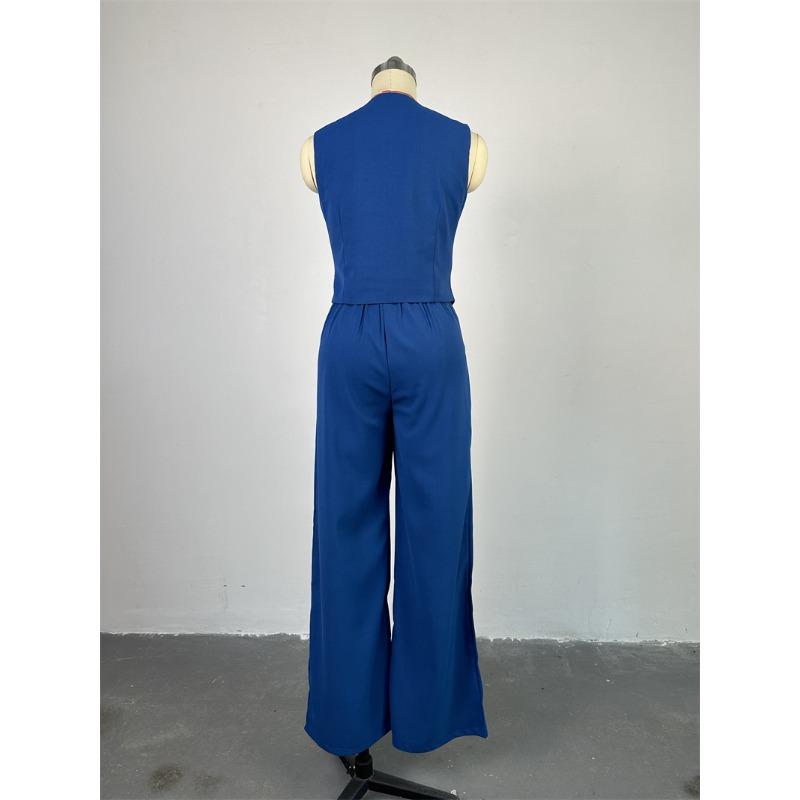 Women's V-Neck Sleeveless Vest Vest Draped Wide Leg Western Pants Casual Suit