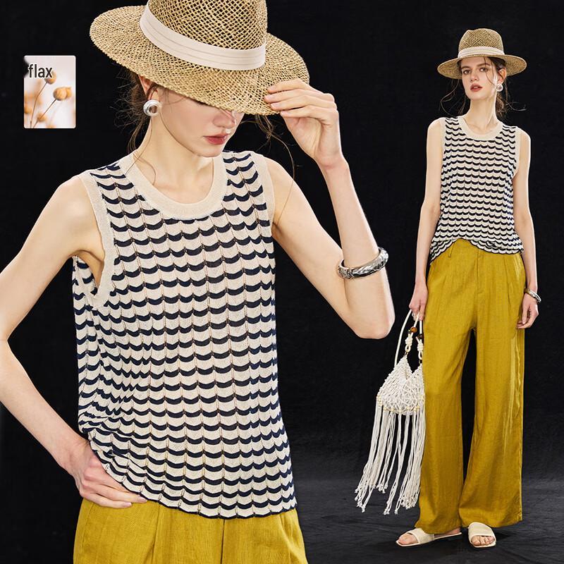 Women s Linen Blend Striped Knit Tank Top XL