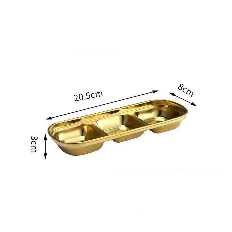 Golden Korean-Style Dual & Triple Compartment Stainless Steel Dipping Sauce Dish