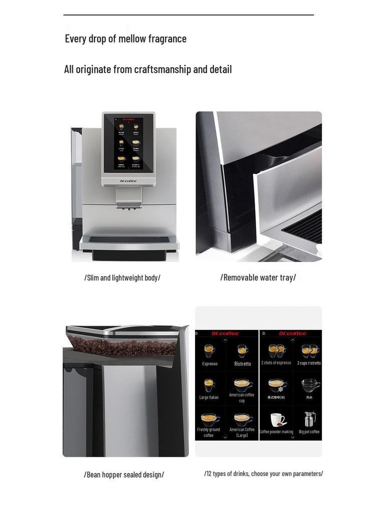 Dr. Coffee F08 Commercial High-Pressure Automatic Coffee Machine with Grinder and Temperature Control