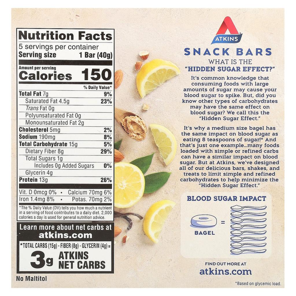 Lemon Bars, 5 Count, 1.41 Oz (40 G) Each