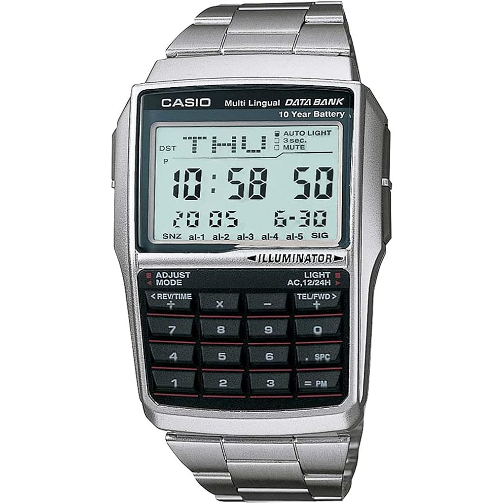 Мужские цифровые часы Casio Vintage DBC-32D-1ADF с серым циферблатом и серебристым металлическим ремешком (DB36)
