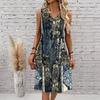 Plus Size V Neck Sleeveless Dress Lush Valley Waterfall Scenic Print For Mountain Hiking Trip