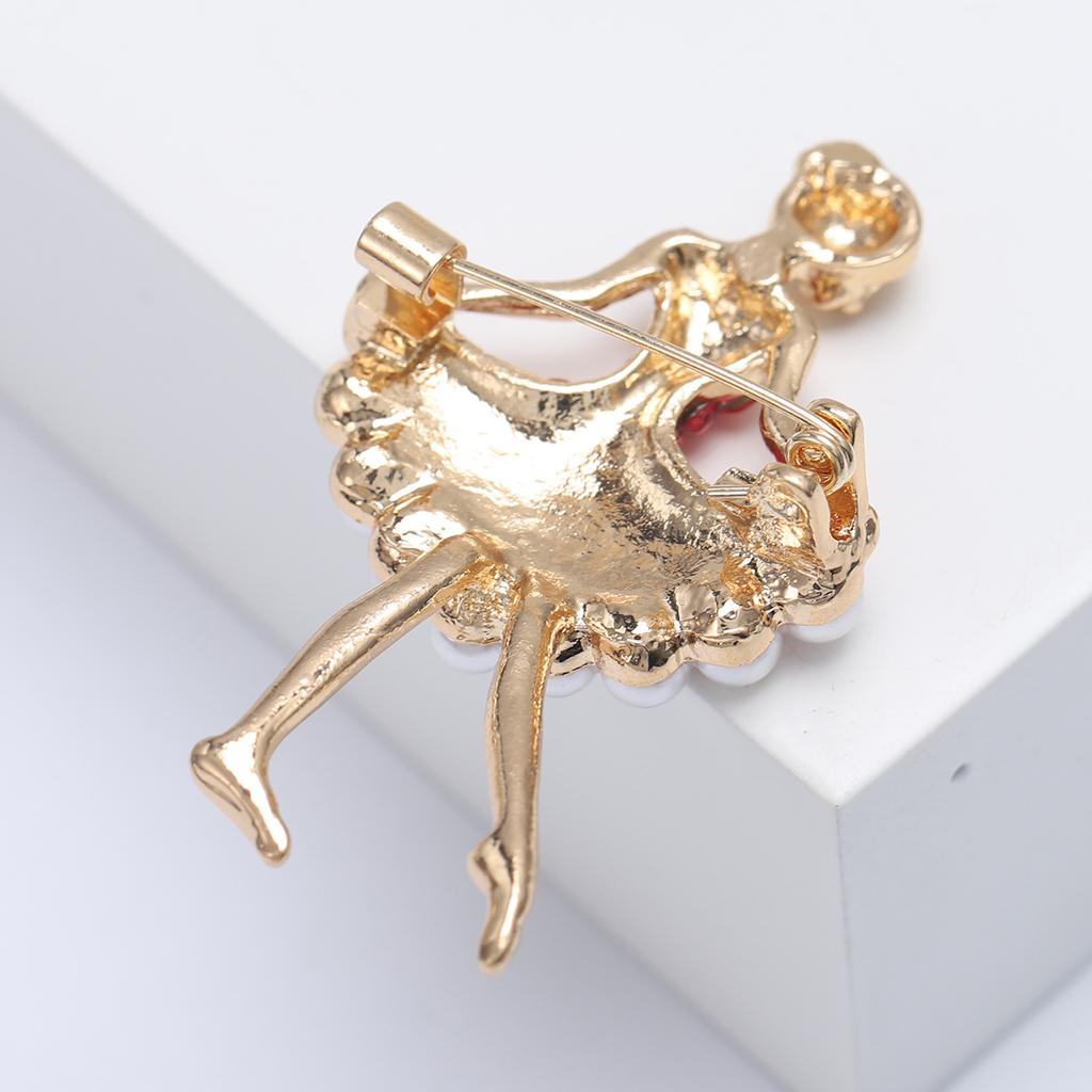 Rhinestones Dancing Girl Brooch for Women Unisex Simulation Pearl Lapel Pins Banquets Party Gift Jewelry Accessories